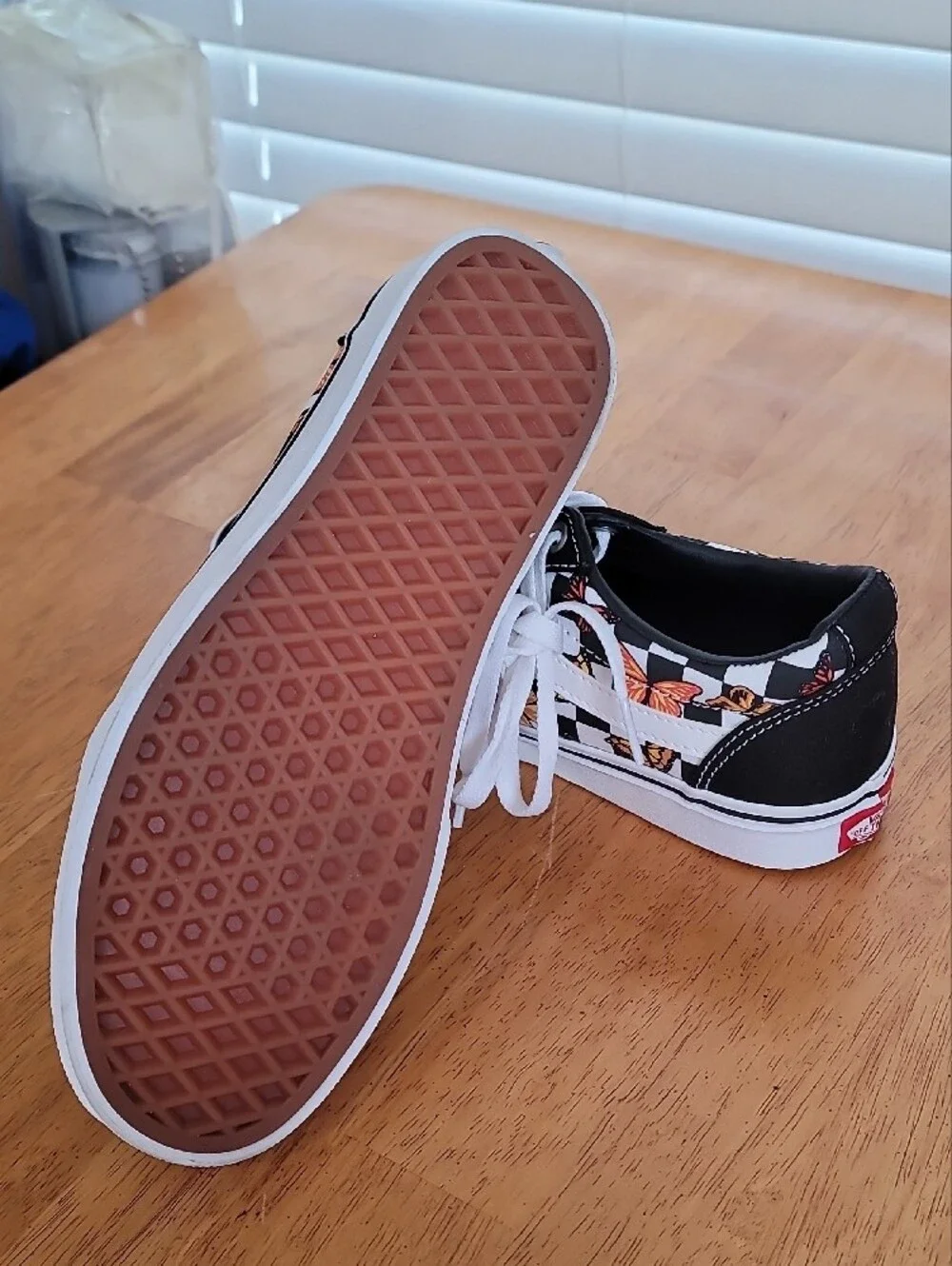 Vans ☆ Old Skool Sneakers - Black/White Checkers w/ Orange Butterflies